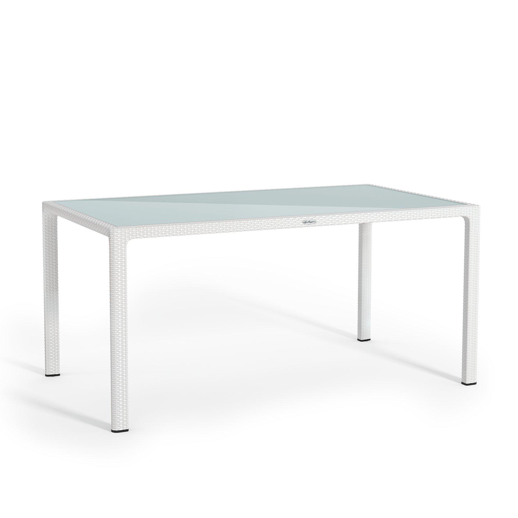 Lechuza Gartentisch Gross Weiss Flechtstruktur Glasplatte 90x160cm