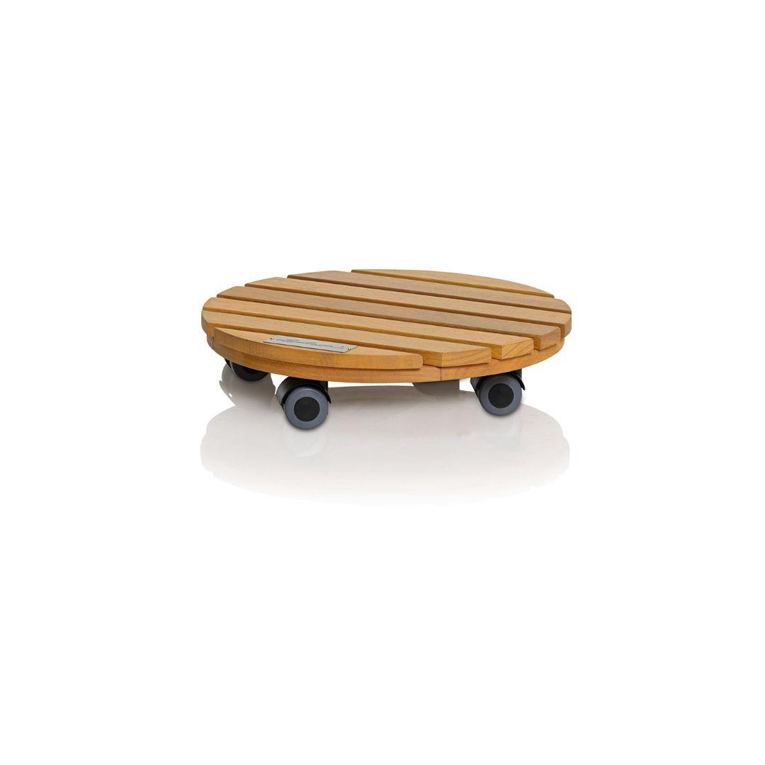 Support &agrave; roulettes bois naturel d'eucalyptus 30 cm rond