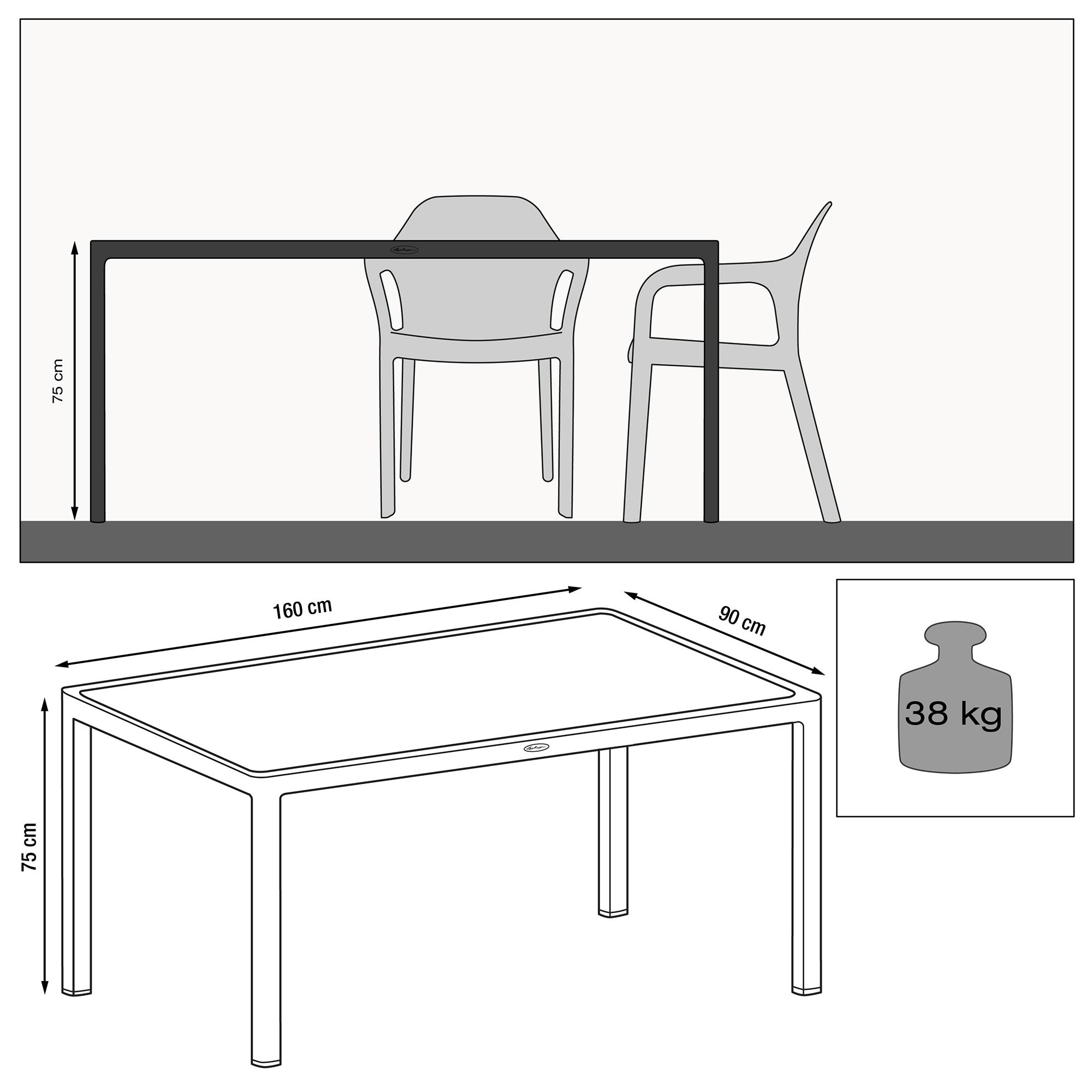 Lechuza Gartentisch Gross Weiss Flechtstruktur Glasplatte 90x160cm