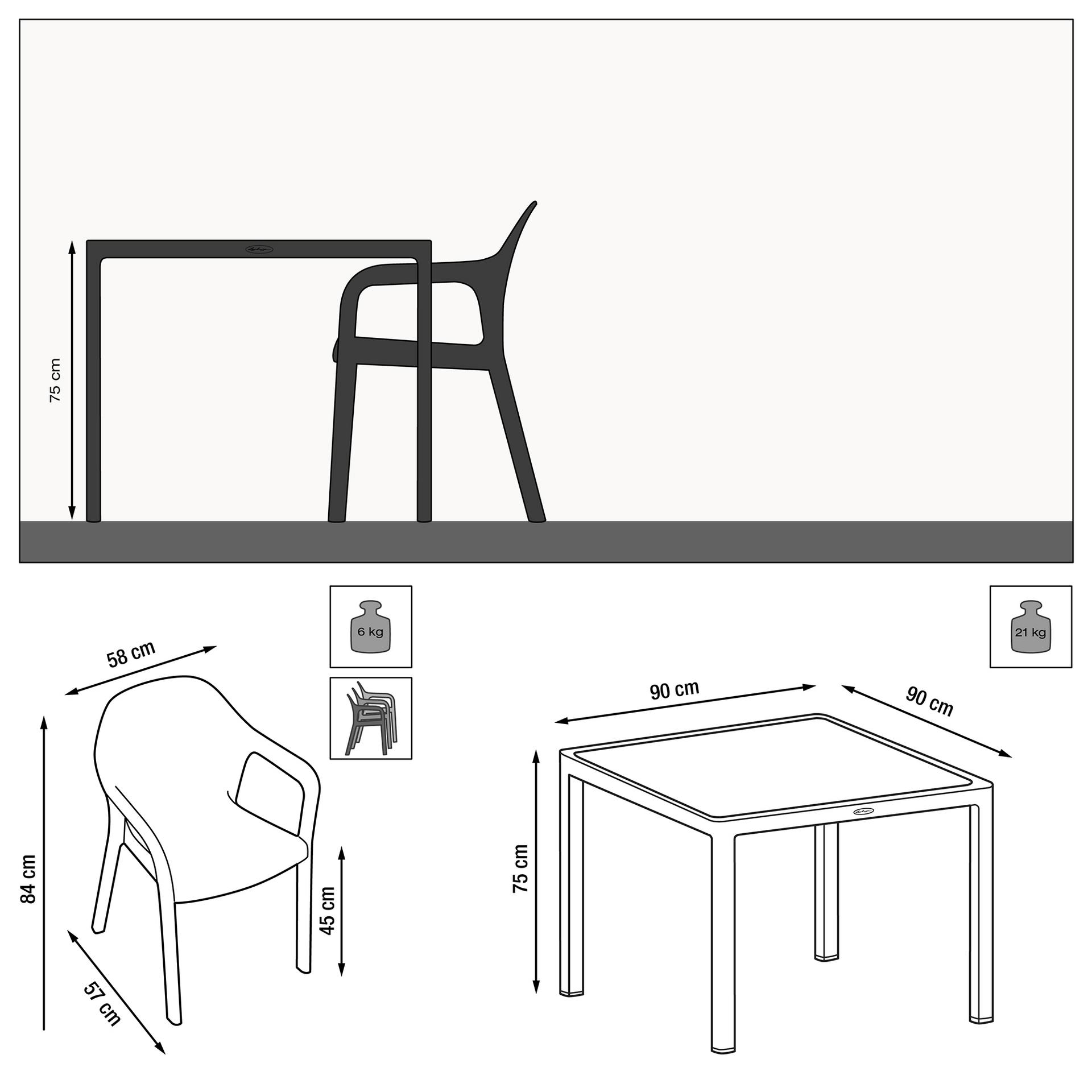 Glasplatte weiß 10910 Lechuza Garten Esstisch 90 x 90 cm