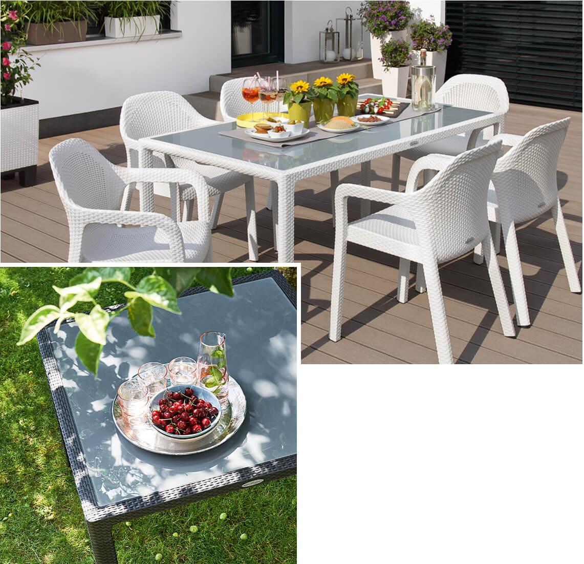 Tables de jardin LECHUZA disponibles en blanc et granit
