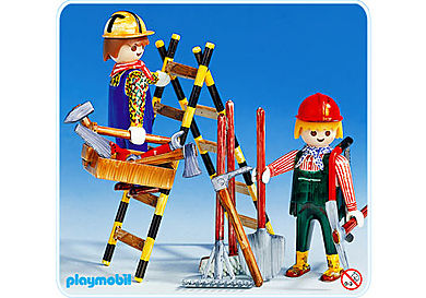 3691-A 2 Bauarbeiter mit Leiter