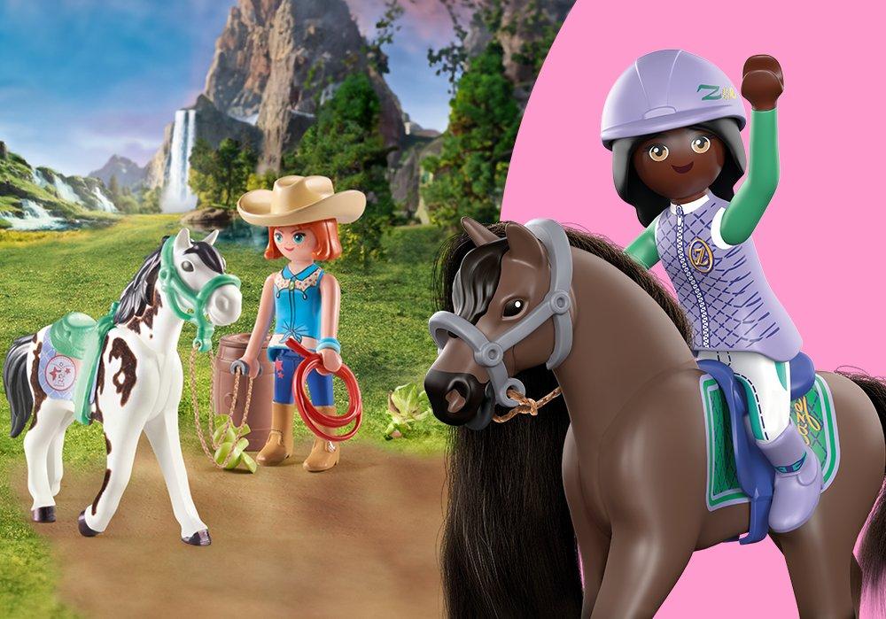 The image shows a girl holding a PLAYMOBIL Take Along Dollhouse house