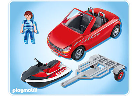 playmobil voiture familiale rouge avec remorque