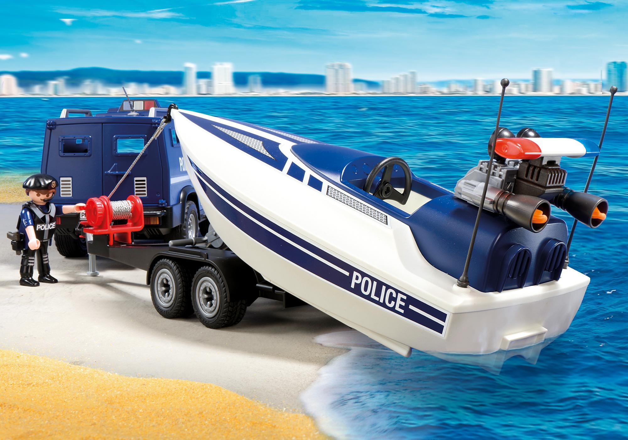 coche de policia con lancha playmobil