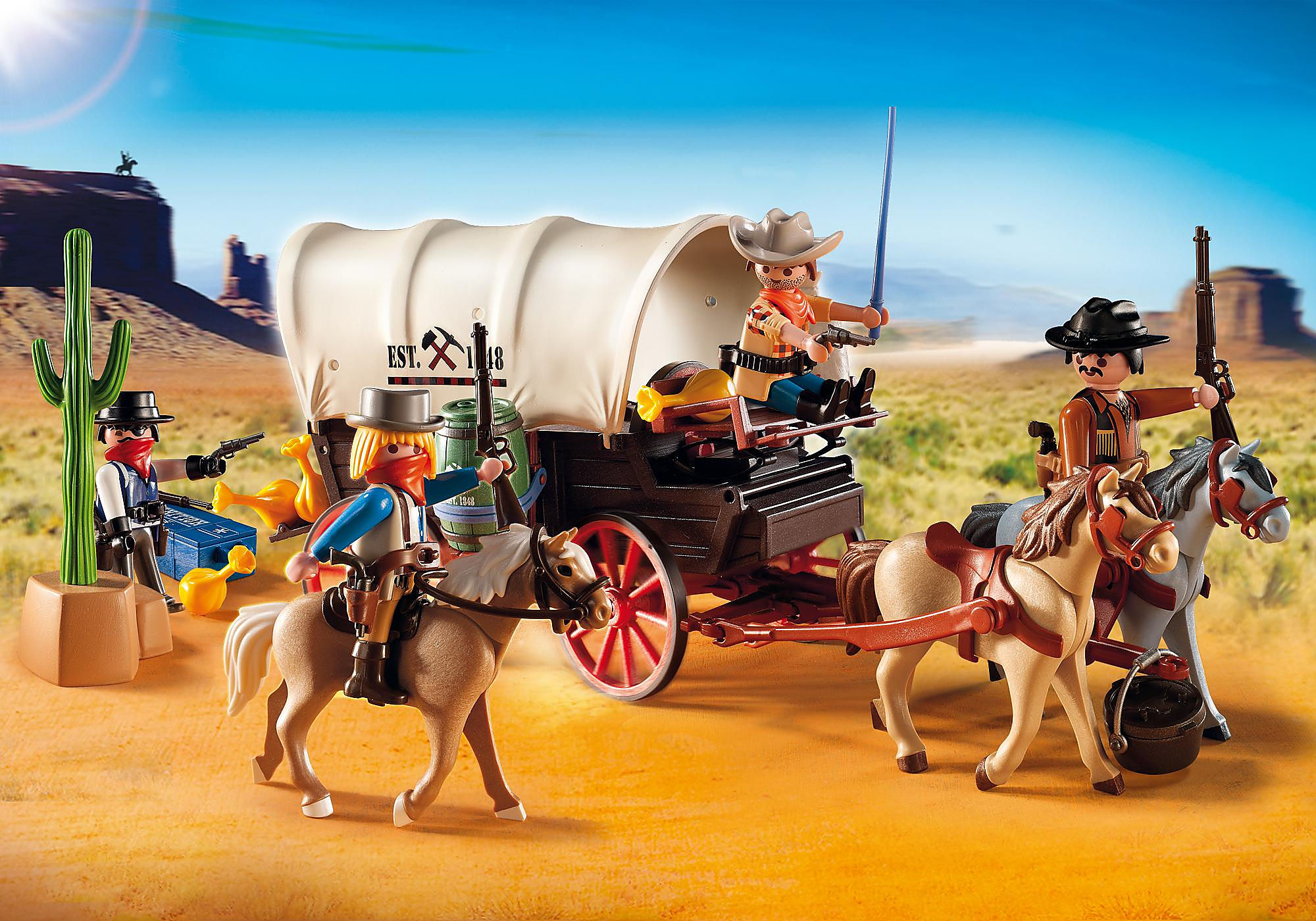 Opdage Nysgerrighed Samlet Covered Wagon with Raiders - 5248 | PLAYMOBIL®