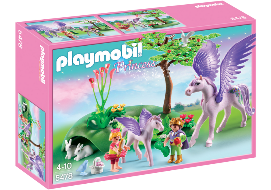 Playmobil 6461 Pegasus Et Poulain Chevaux Violet Ailes-Free p&p 