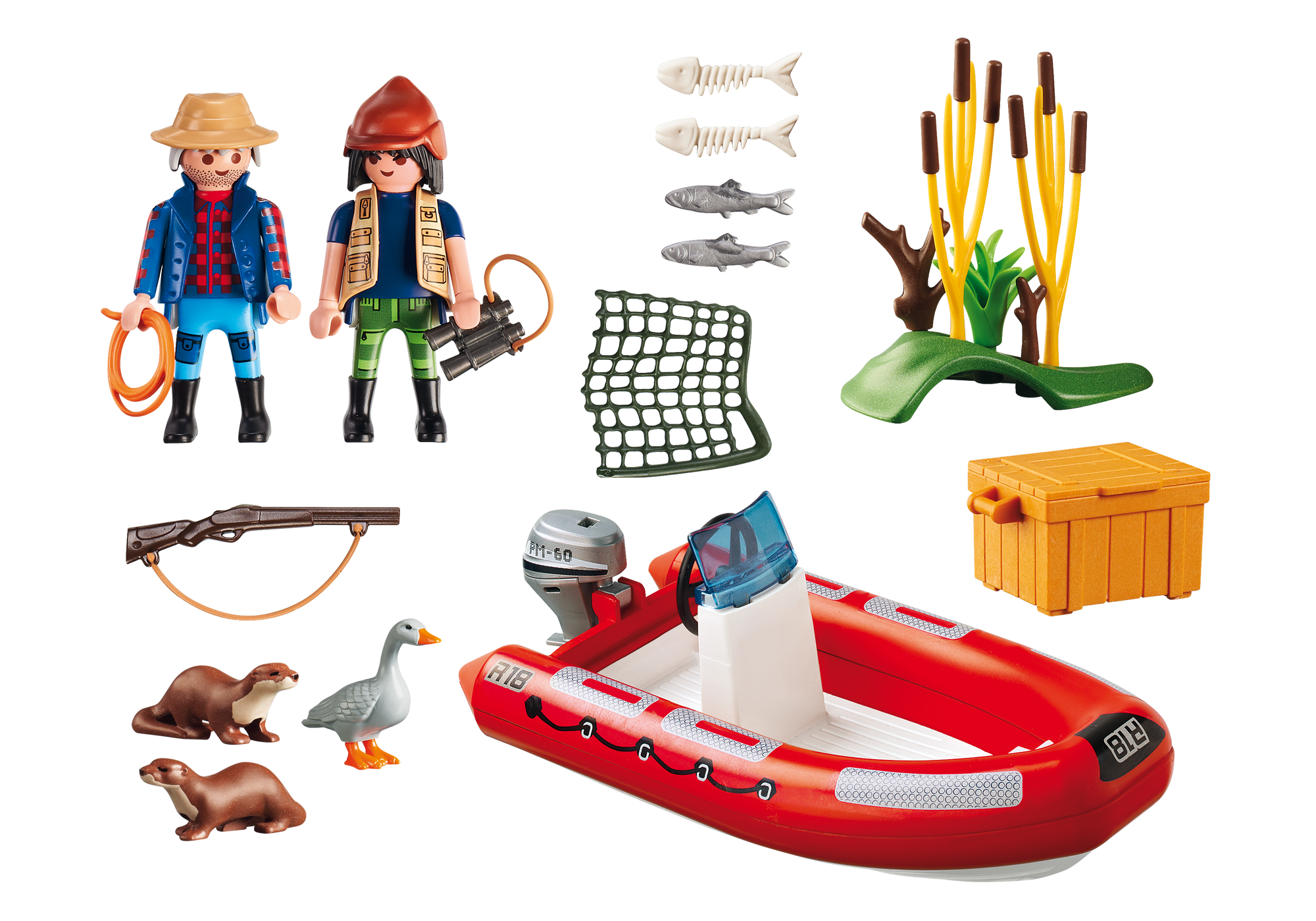 playmobil inflatable boat with explorers