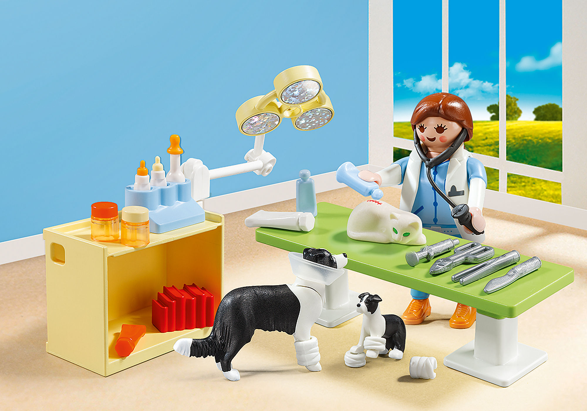 jouet enfant veterinaire et veau - playmobil (13 pieces) blanc garcon
