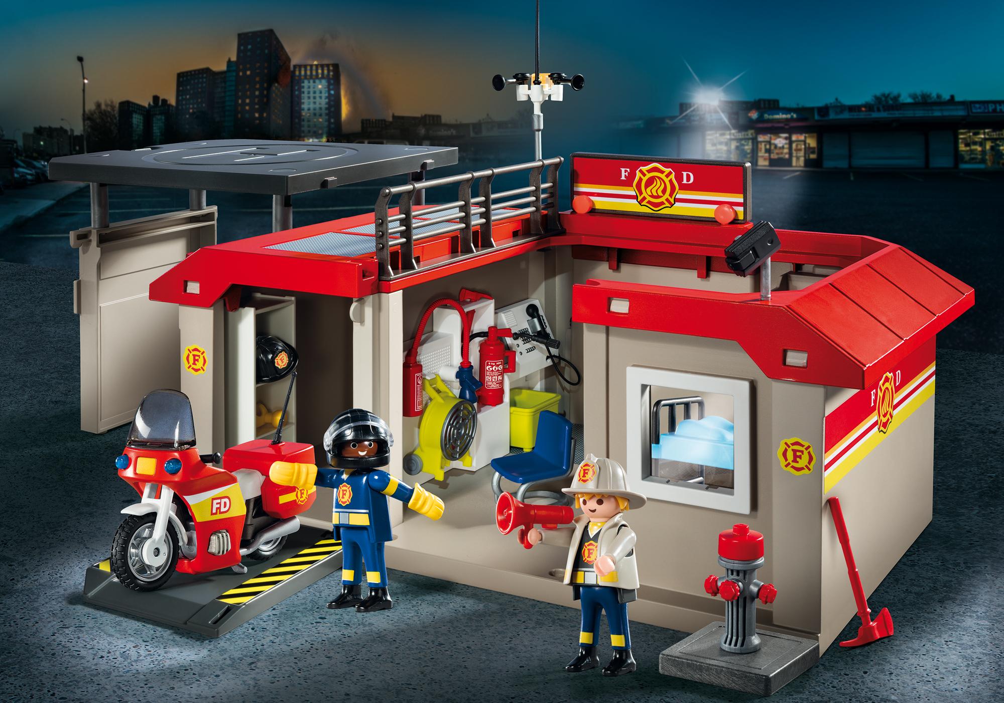 playmobil fire engine and station