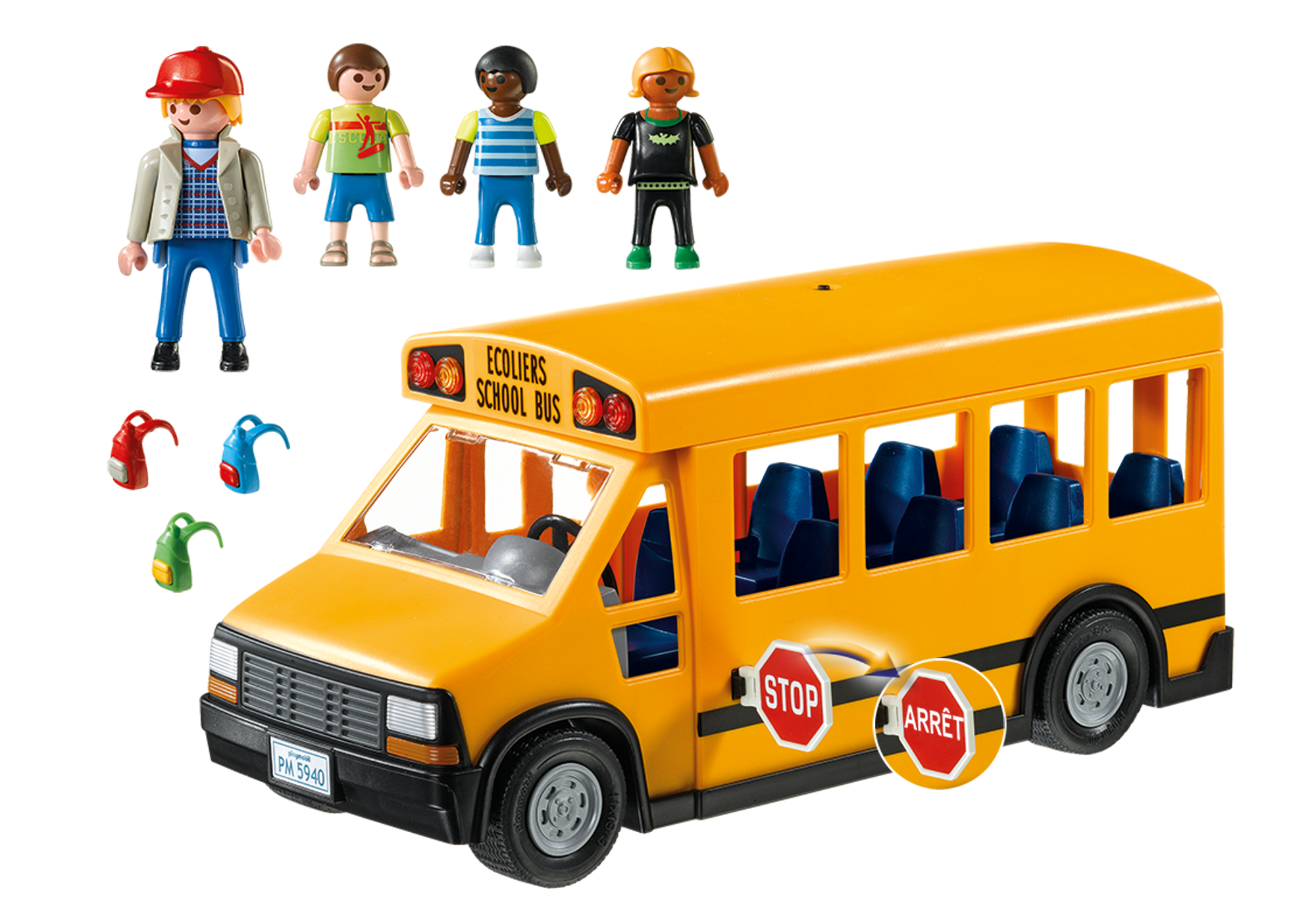 Playmobil Yellow School Bus Figures Flashing Lights City Life New in Box 5680 