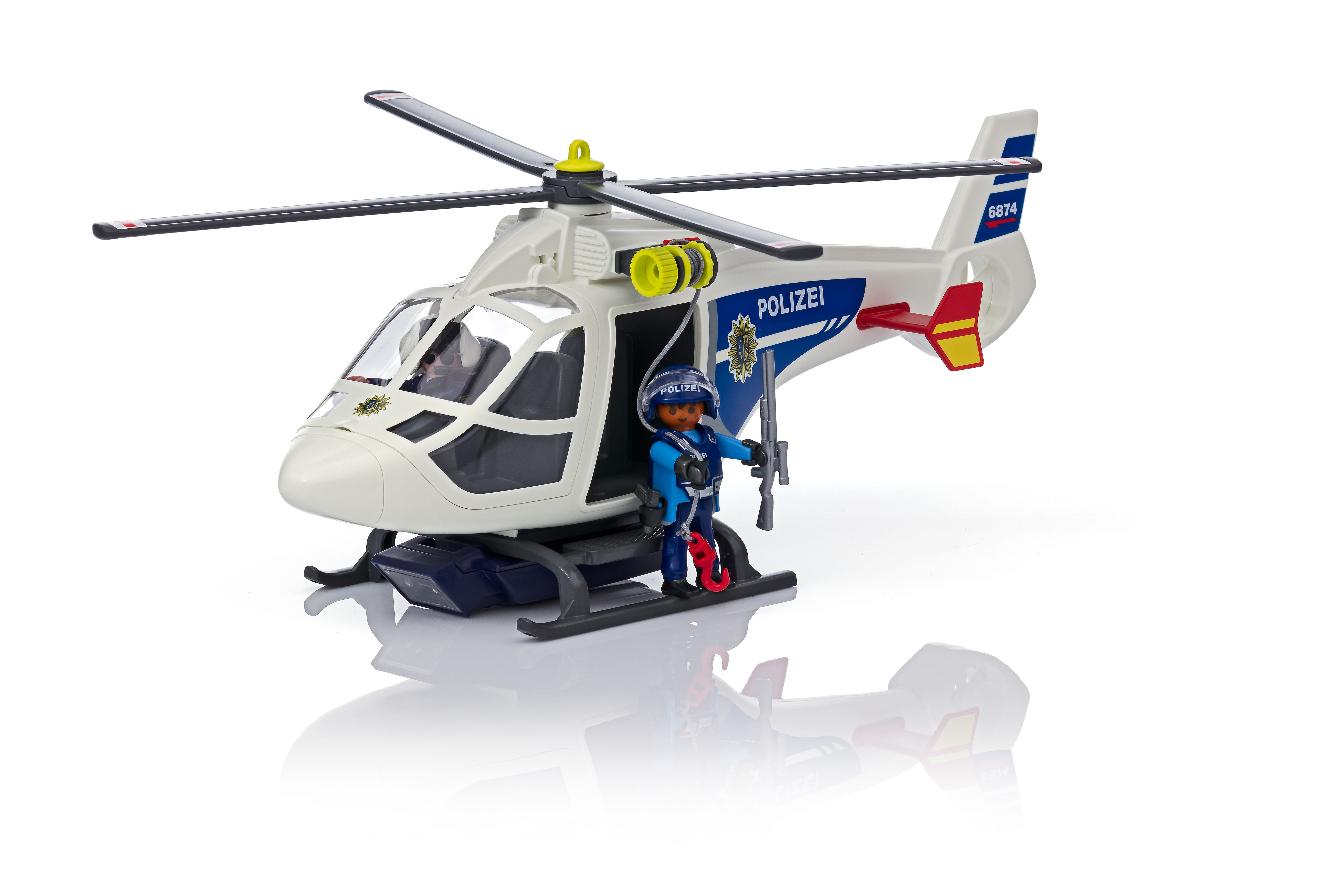 Om toevlucht te zoeken op vakantie Cilia Police Helicopter with LED Searchlight - 6874 | PLAYMOBIL®