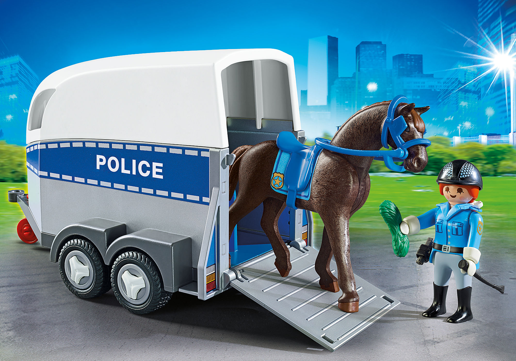 Darmen Probleem ONWAAR Police with Horse and Trailer - 6922 | PLAYMOBIL®