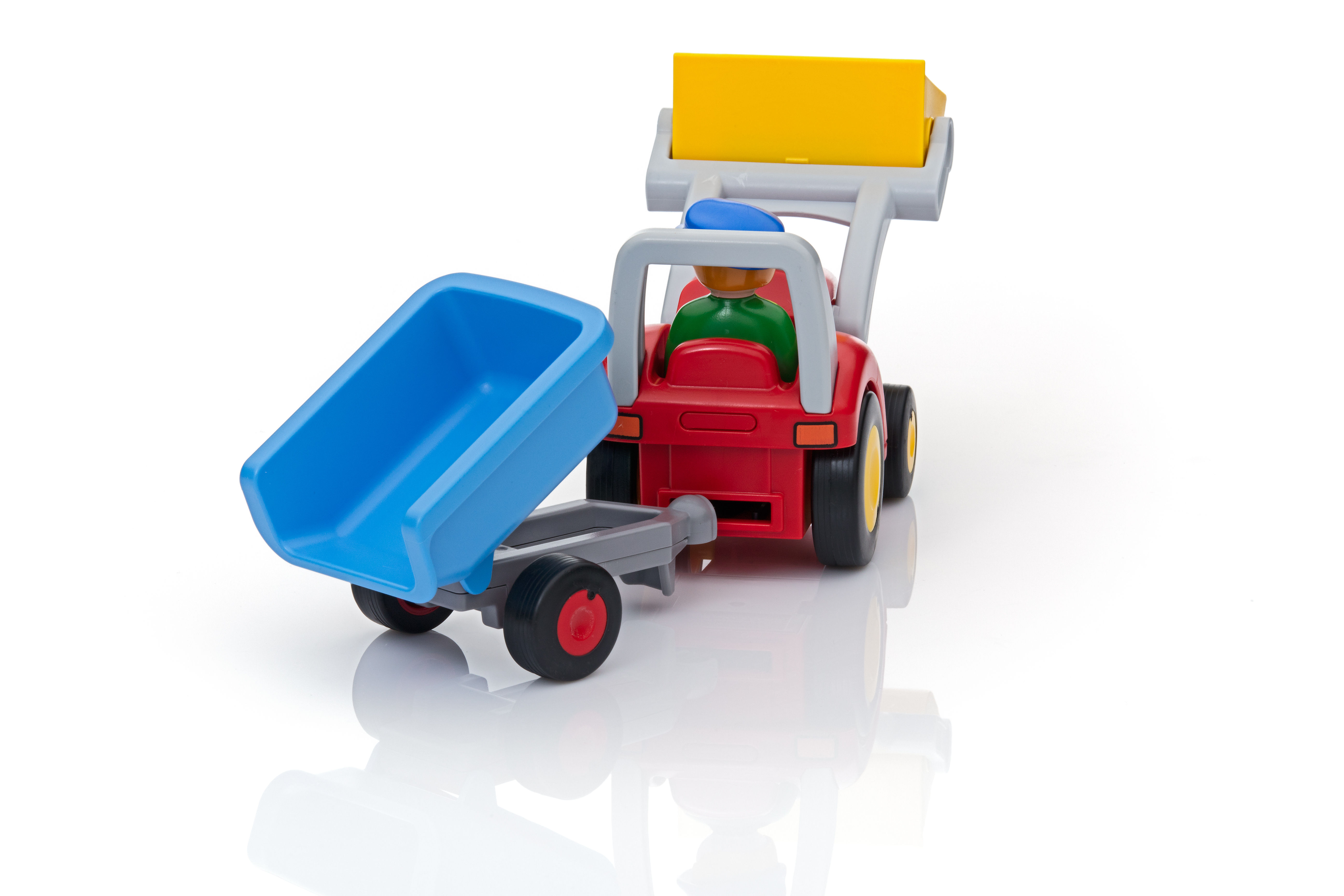 PLAYMOBIL - 6964 - PLAYMOBIL 1.2.3 - Fermier avec tracteur et remorque  jaune - Playmobil