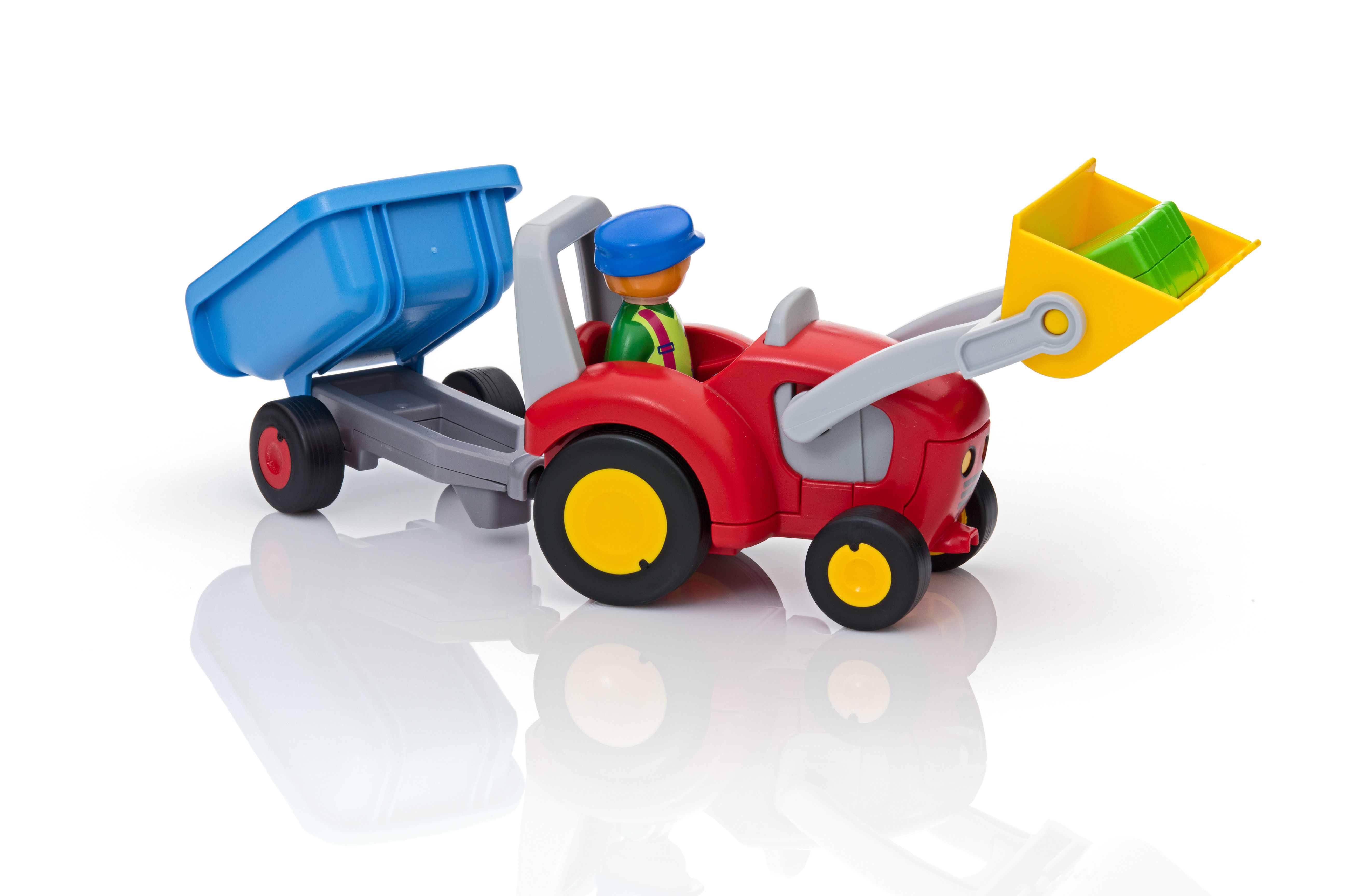 PLAYMOBIL - 6964 - PLAYMOBIL 1.2.3 - Fermier avec tracteur et remorque  jaune - Playmobil