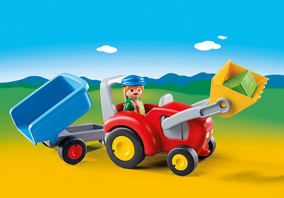 6964 Boer met tractor en aanhangwagen detail image 1