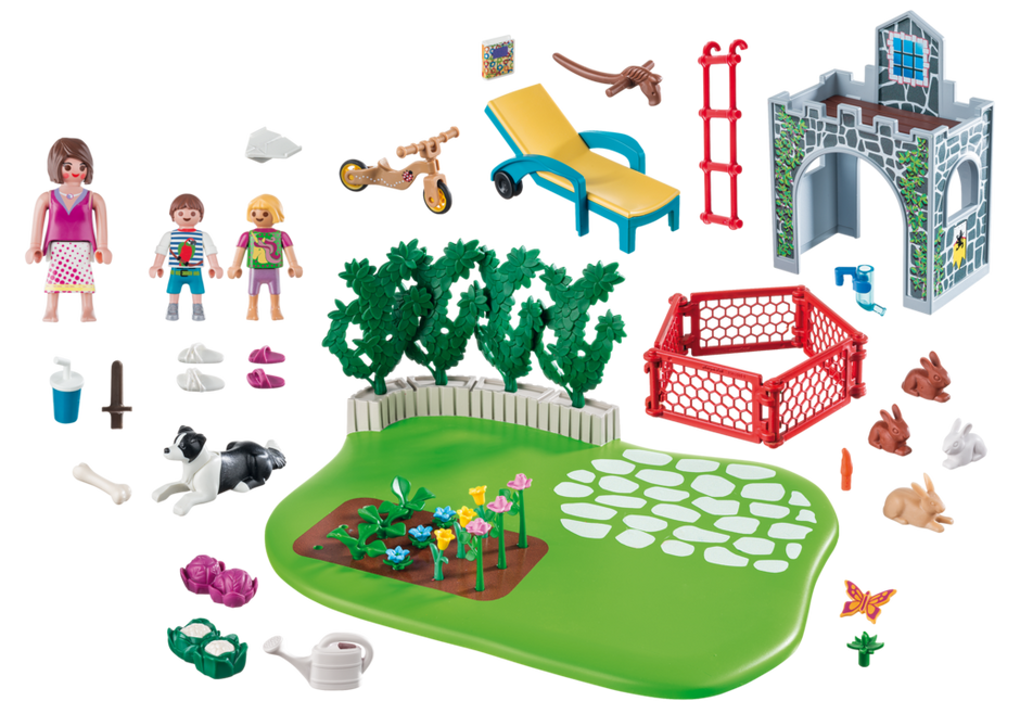 Playmobil Super-Set 70010 Familiengarten Pflanzen Liege Spielburg Laufrad  NEU 