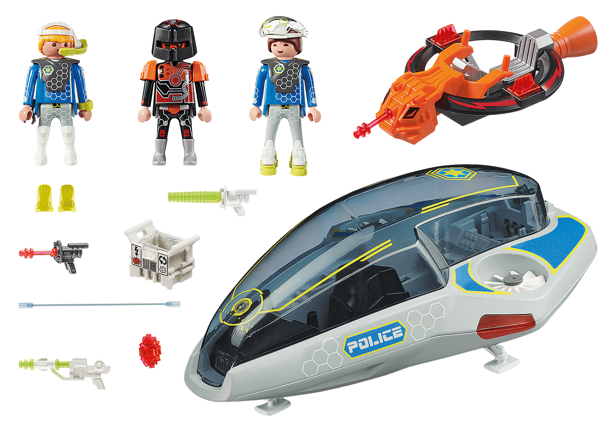 Playmobil Galaxy Police 70019 pas cher, Véhicule volant des policiers de l' espace