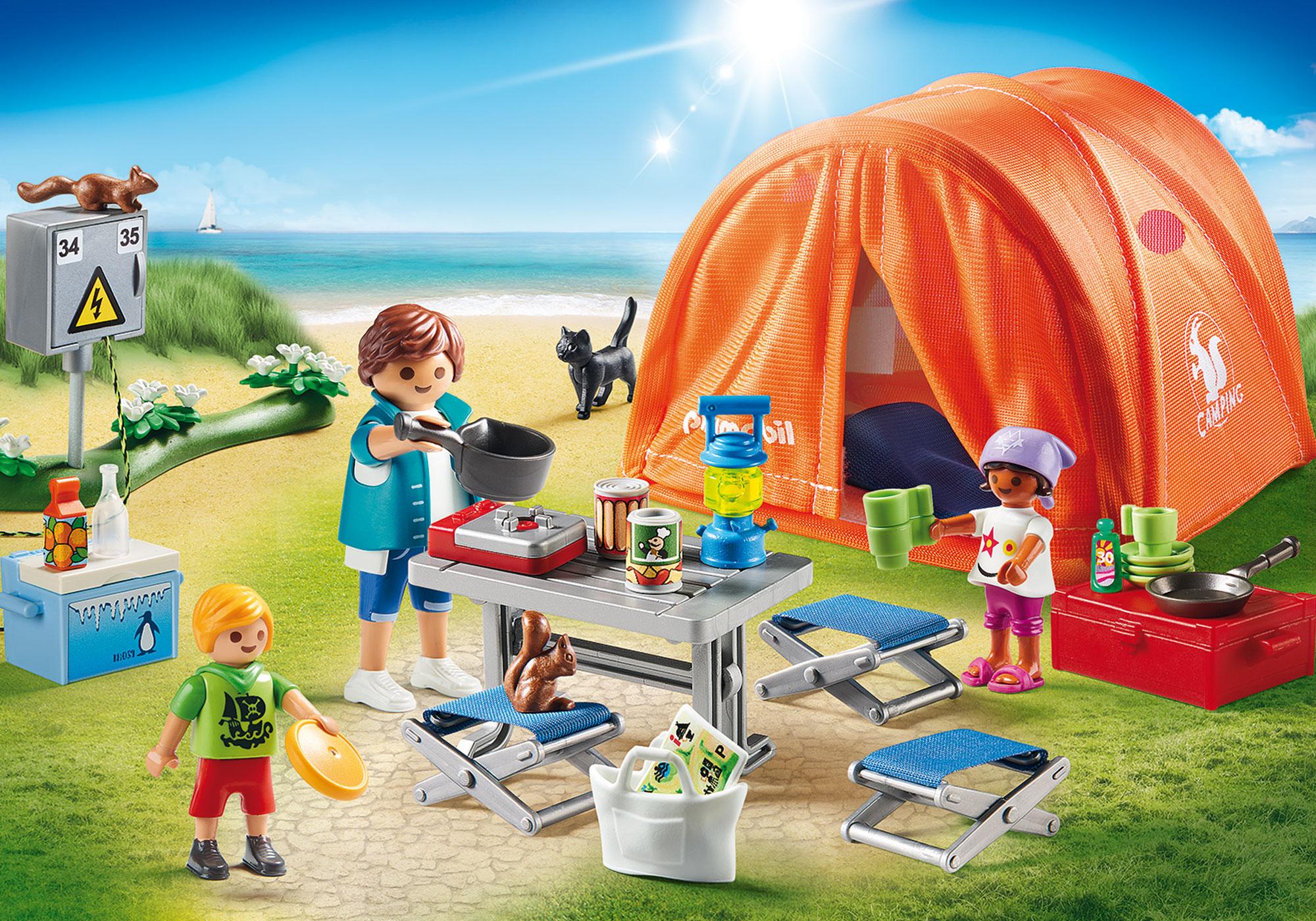 playmobil campsite with fire