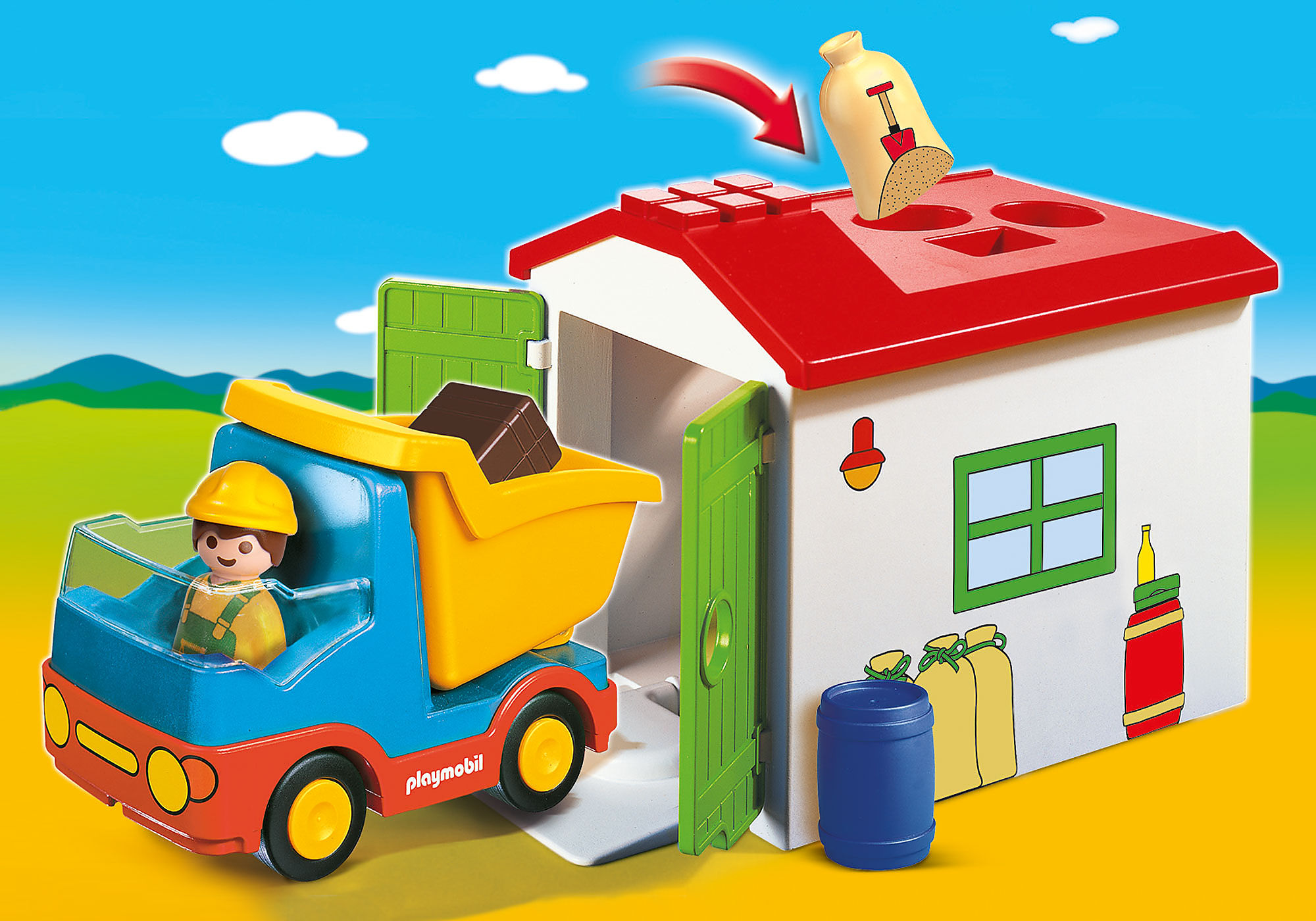 Playmobil 1.2.3 Ouvrier avec camion et garage