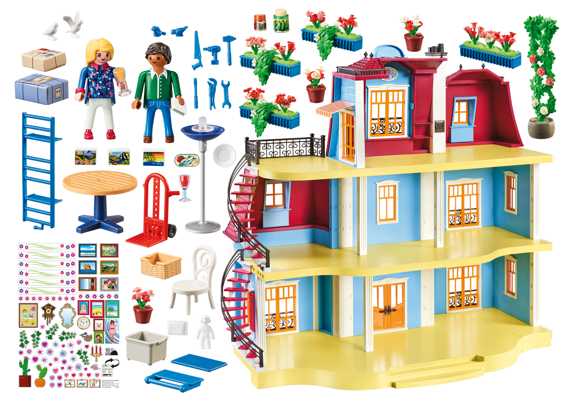 maison playmobil toit bleu