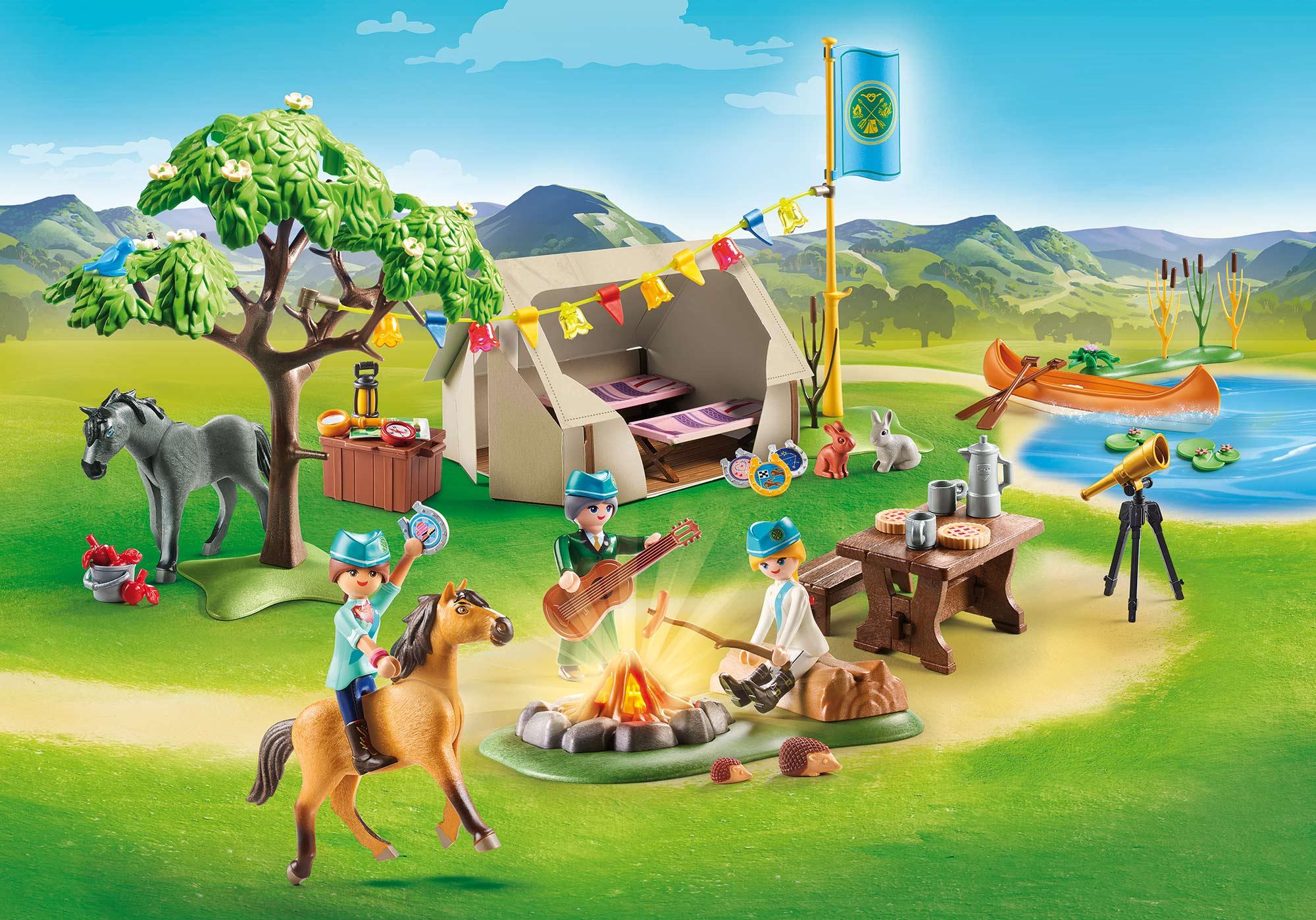 playmobil campsite with fire