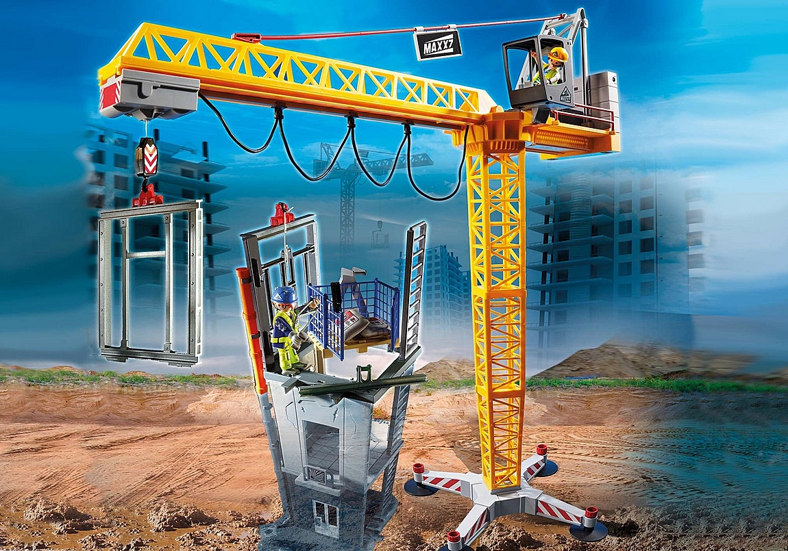 Domina a grua RC da PLAYMOBIL na construção