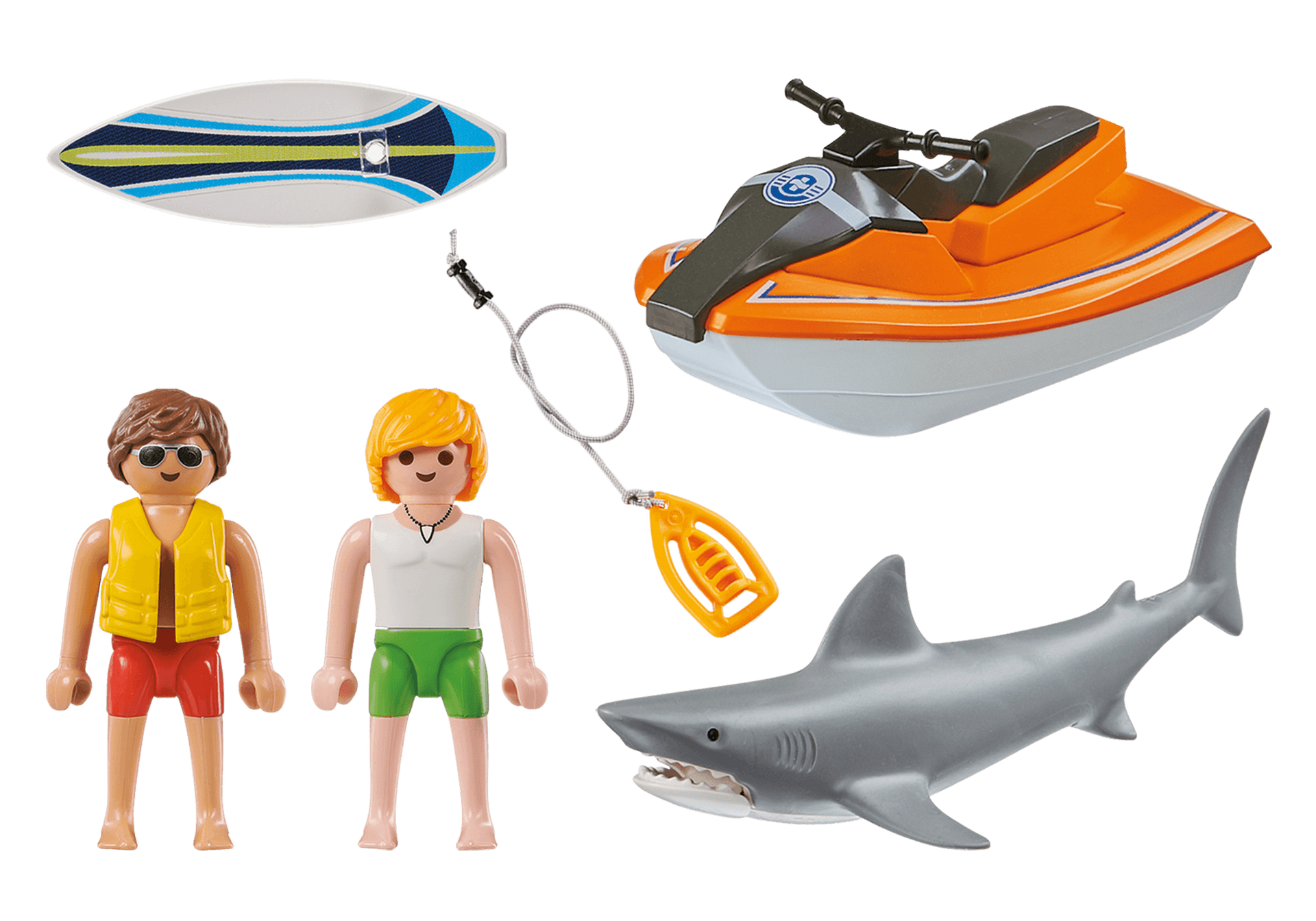 PLAYMOBIL 70489 Shark Attack and Rescue Action Boat Set 14pc for sale online 