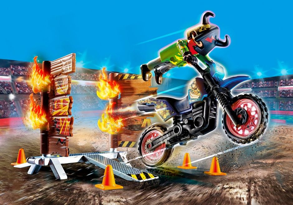 PLAYMOBIL® 70553 Stuntshow Motorrad mit Feuerwand 70692 Stuntshow-Team neu 