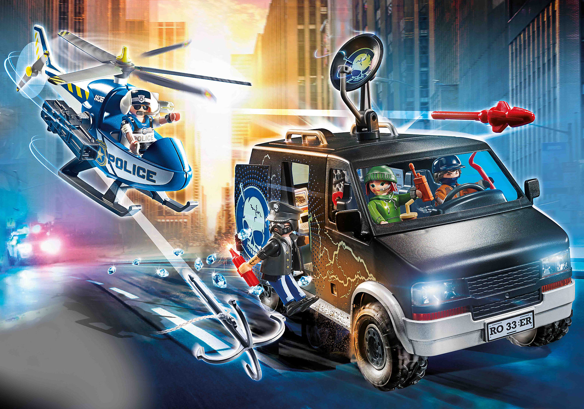 Playmobil City Action Police Helicopter Pursuit with Runaway Van (70575)