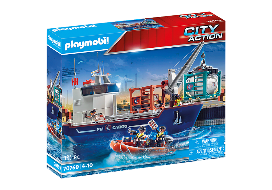 Cargo Ship with Boat - | PLAYMOBIL®