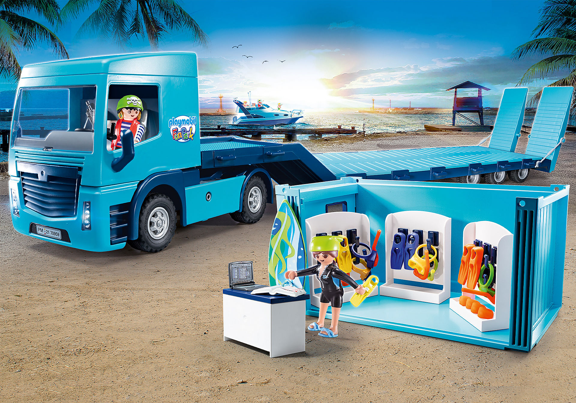 70959 PLAYMOBIL FunPark Flat Bed Truck with Container zoom image1