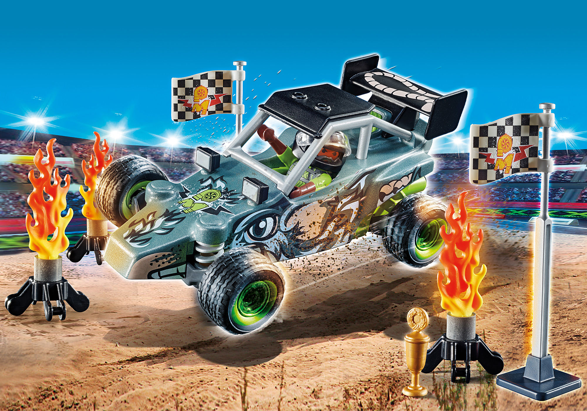 PLAYMOBIL Stunt Show Motocross with Fiery Wall 