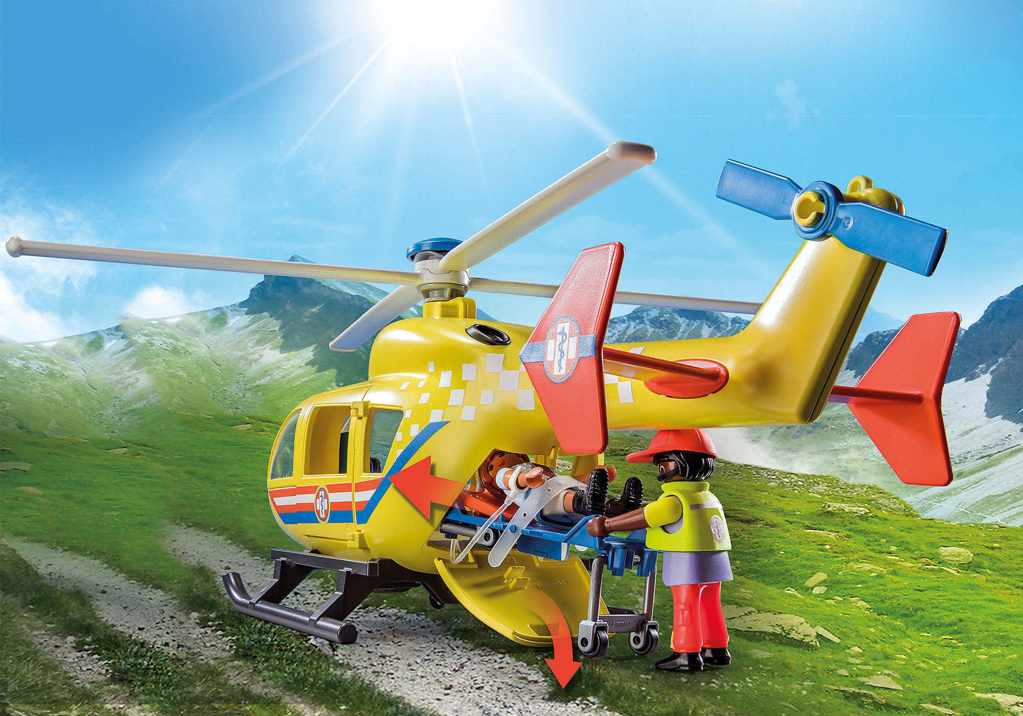 Lot playmobil secours (ambulance, hélicoptère et moto) - Playmobil