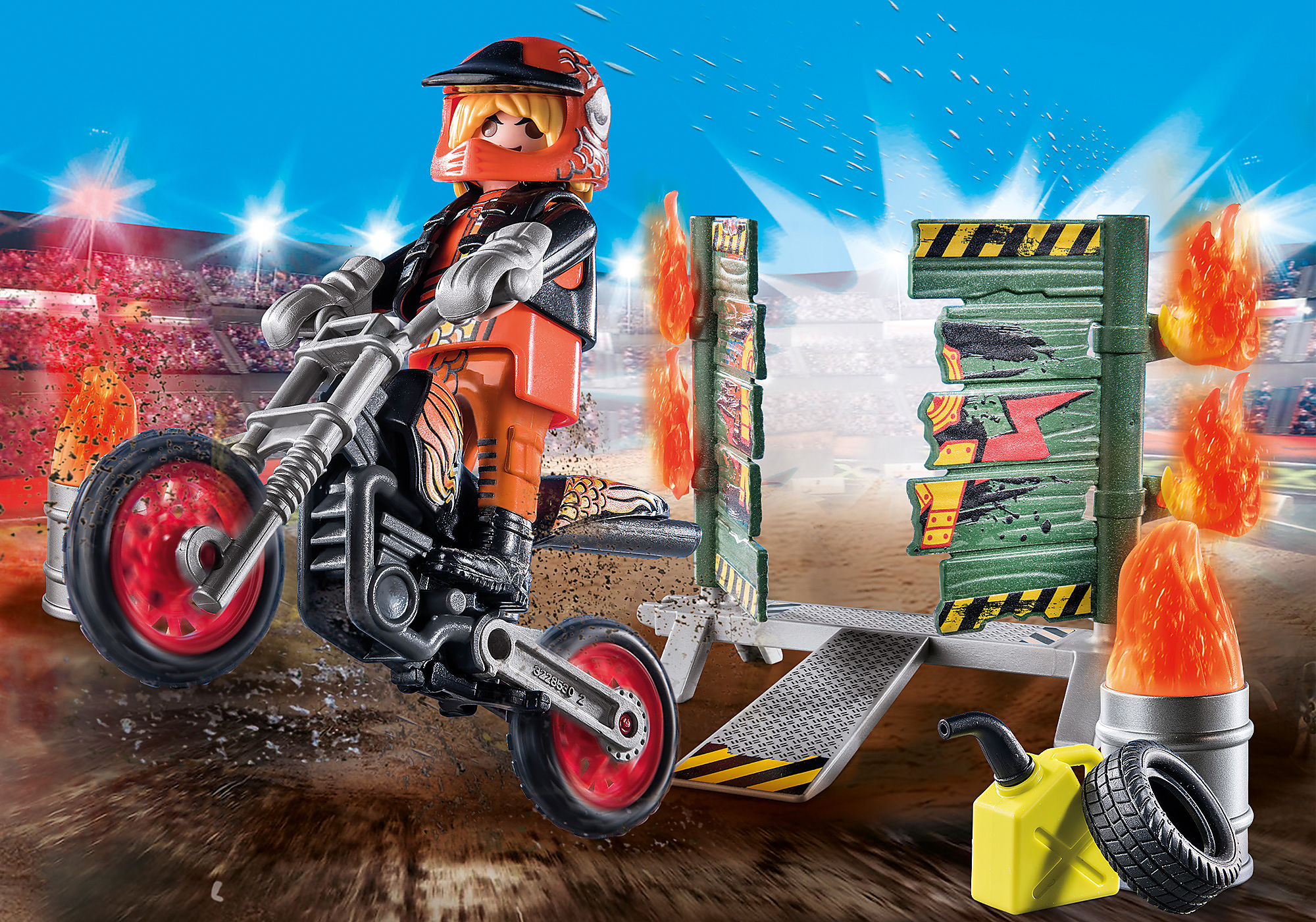 Playmobil - 70553 - stuntshow pilote de moto et mur de feu - La Poste