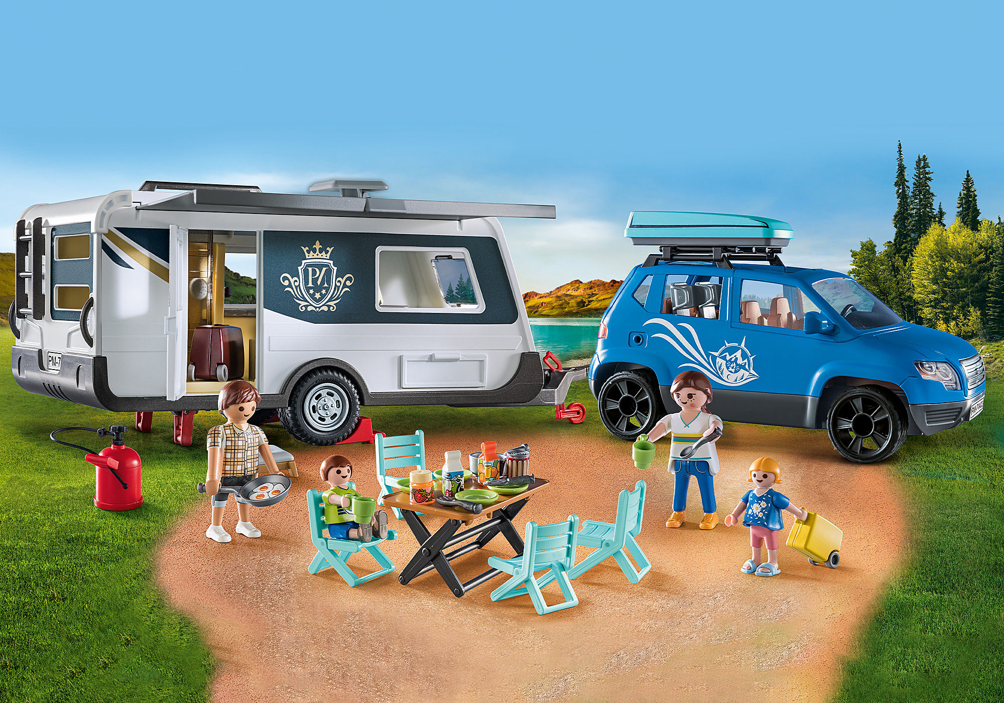 Famille avec voiture et caravane - Playmobil 71423 Family Fun Camping