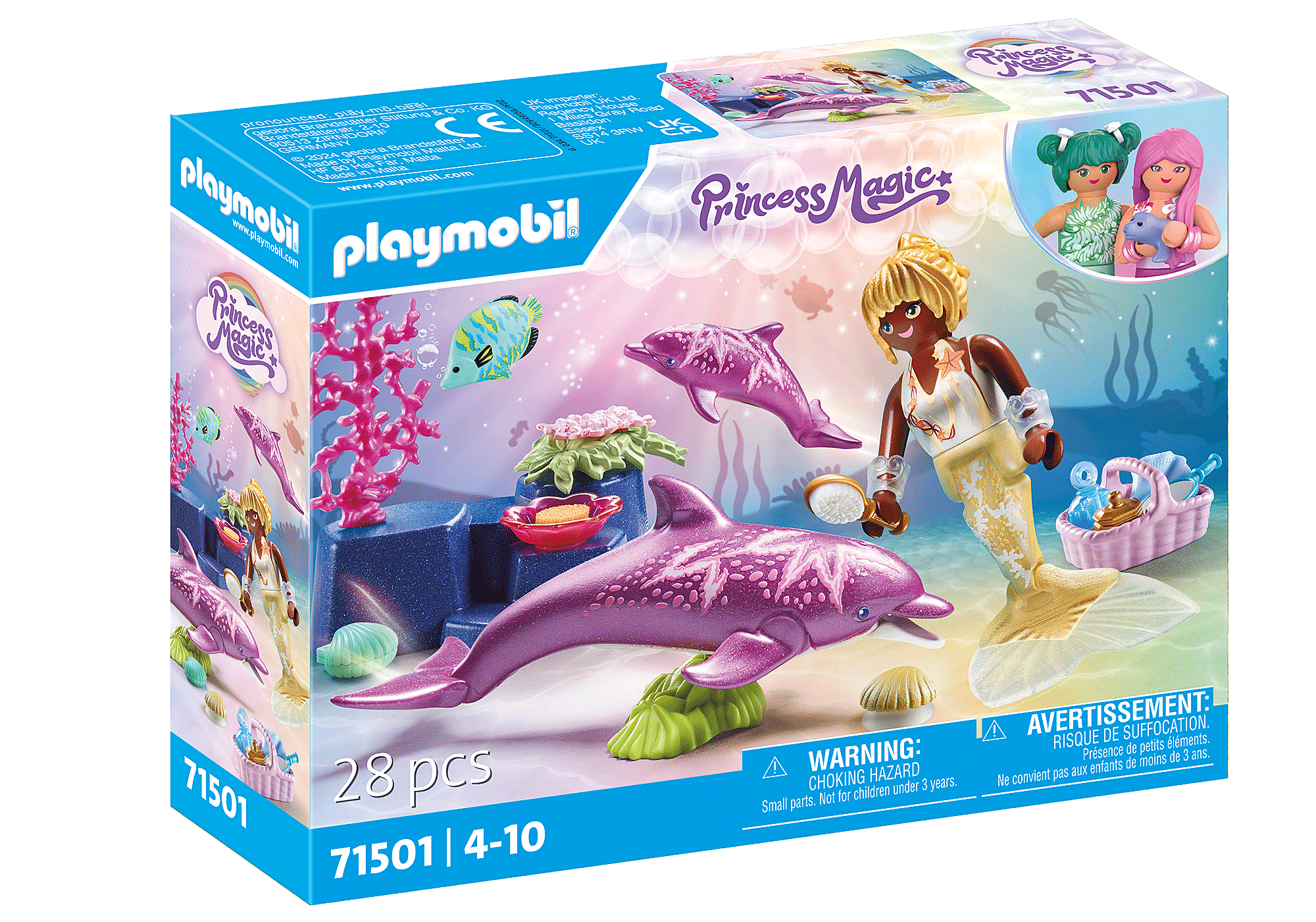 Playmobil Mermaid w/ blue tail, acuatic flower & magic blue