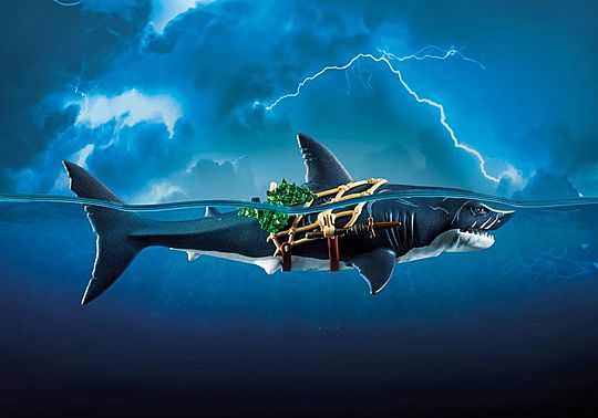 Pirate et requin géant avec mâchoire articulée Pirate et requin géant avec mâchoire articulée
