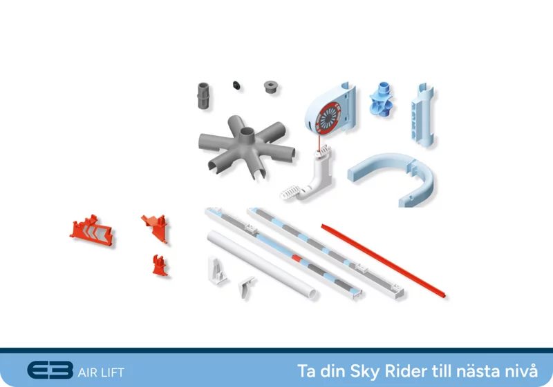 SKY TRAILS Air Lift-produktförpackning med bild av den monterade liften och en rymdscen – byggleksak för barn från 7 år.