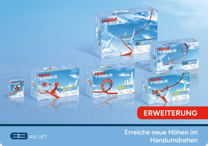 Nahaufnahme des SKY TRAILS Air Lift Moduls mit Seilzug und roter Fahrspur