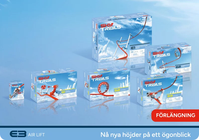 Närbild av SKY TRAILS Air Lift-modulen med vajer och röd bana – detaljrikt byggset med rymdtema för barn från 7 år.