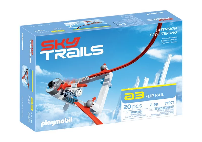 Produktverpackung von Flip Rail. SKY TRAILS Flip Rail Erweiterung mit 20 Teilen für Kinder ab 7 Jahren ? Konstruktionsspielzeug mit Weltraumthema