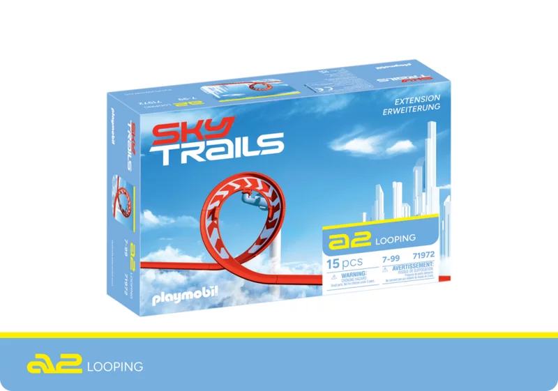 Confezione del set Looping SKY TRAILS con un vistoso design del loop - regalo ideale per bambini dai 7 anni che vogliono costruire circuiti creativi.