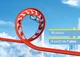 Looping-Action in luftiger Höhe. Nahaufnahme eines roten Loopings mit Pfeilmarkierungen aus dem SKY TRAILS Bauset ? perfekt für actionreiches Konstruktionsspielzeug ab 7 Jahren mit Weltraum-Feeling
