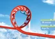 Looping-Action in luftiger Höhe. Nahaufnahme eines roten Loopings mit Pfeilmarkierungen aus dem SKY TRAILS Bauset ? perfekt für actionreiches Konstruktionsspielzeug ab 7 Jahren mit Weltraum-Feeling