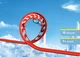 Ação de looping a grande altura. Close-up de um looping vermelho com marcações de seta do conjunto de construção SKY TRAILS – perfeito para brinquedo de construção cheio de ação a partir dos 7 anos, com sensação de espaço sideral. 