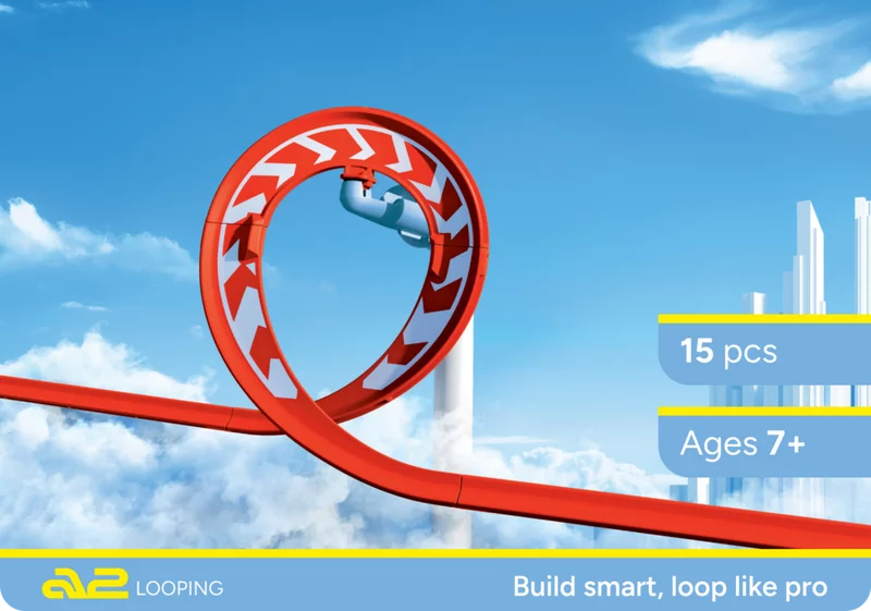 SKY TRAILS red loop with arrow markings - exciting looping action construction toy set with space theme, perfect building fun for kids ages 7 and up.