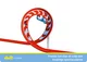 Seitenansicht eines aufgebauten SKY TRAILS Loopings mit roter Bahn und blauem Verbindungselement 