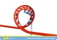 Zijaanzicht van een opgebouwde SKY TRAILS looping met rode baan en blauw verbindingsstuk - creatief constructiespeelgoed voor kinderen vanaf 7 jaar.