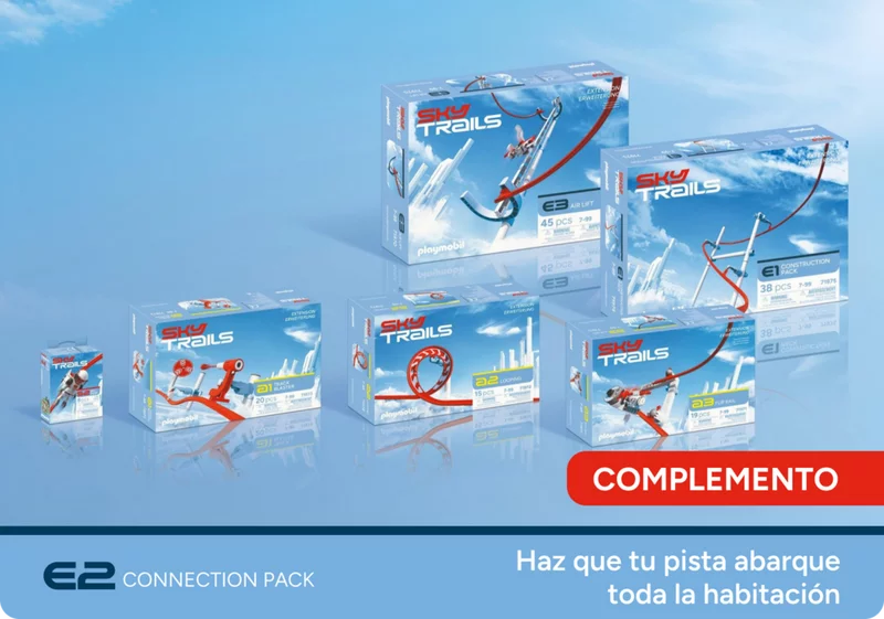 SKY TRAILS Produktauswahl mit Connection Pack in der Mitte ? perfektes Erweiterungsset für Konstruktionsspaß im ganzen Zimmer